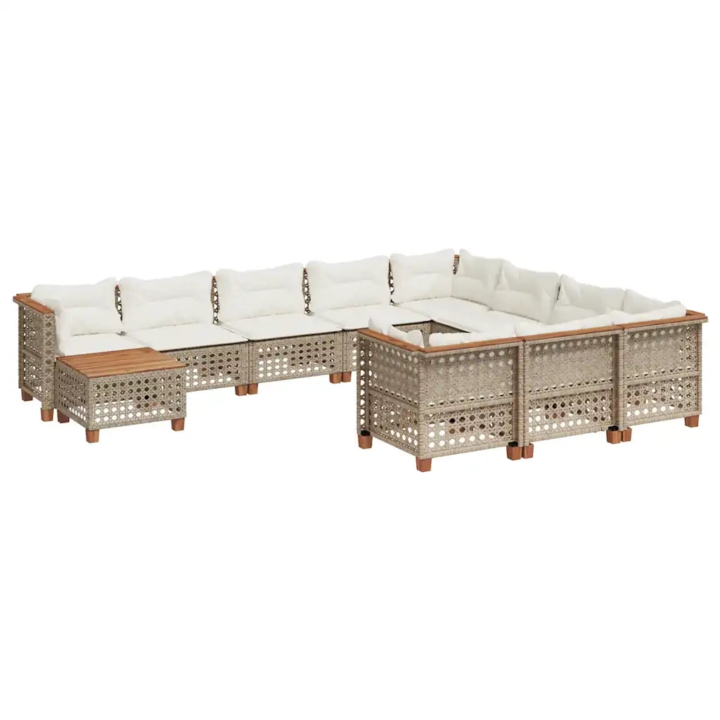 Set Divani da Giardino 11 pz con Cuscini Beige in Polyrattan 3262060