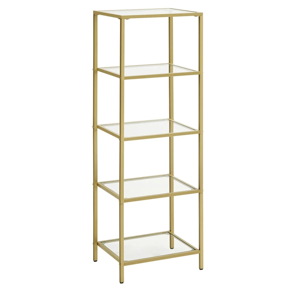 Mensola mobile cucina contenitore 5 livelli 30 x 40 x 1245 cm colonna bagno per soggiorno camera da letto ufficio in vetro temperato struttura in acciaio oro 12_0005768