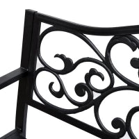 Panchina da Giardino 2 Posti con Schienale Decorato in Ghisa e Metallo, 127x60x89cm, Nero