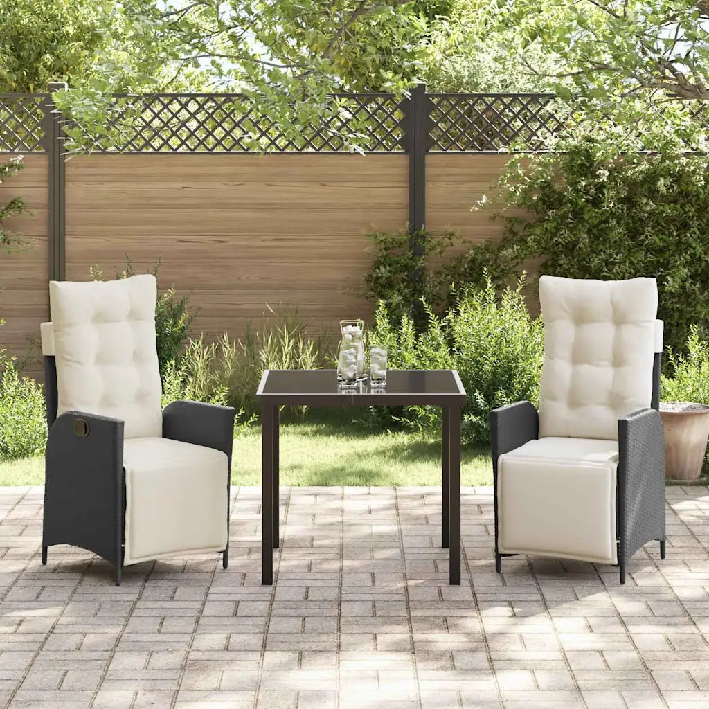 Set da Pranzo per Giardino con cuscino 3 pcs Nero polyrattan 3380526