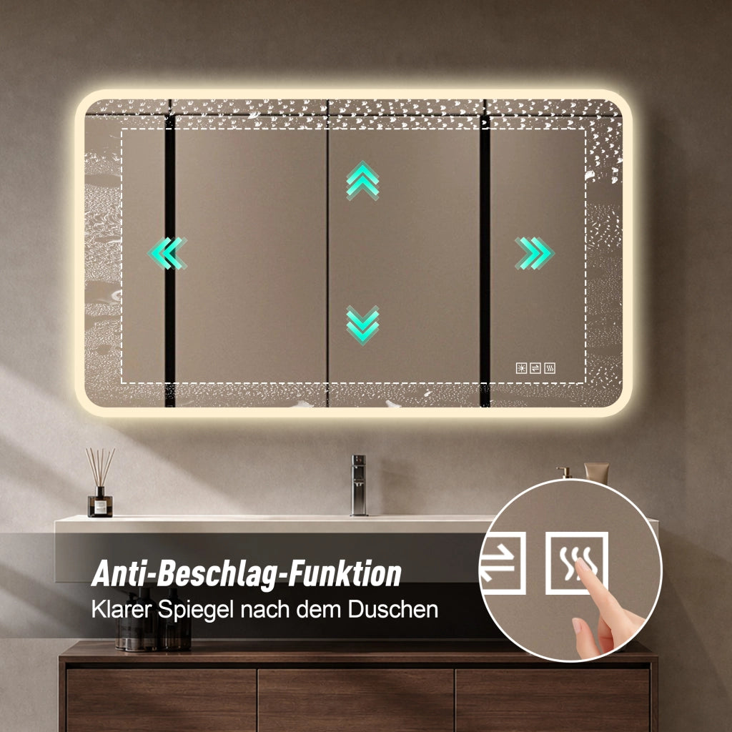 Specchio luminoso da bagno con bordo in vetro satinato luce frontale antiappannamento vetro temperato argento