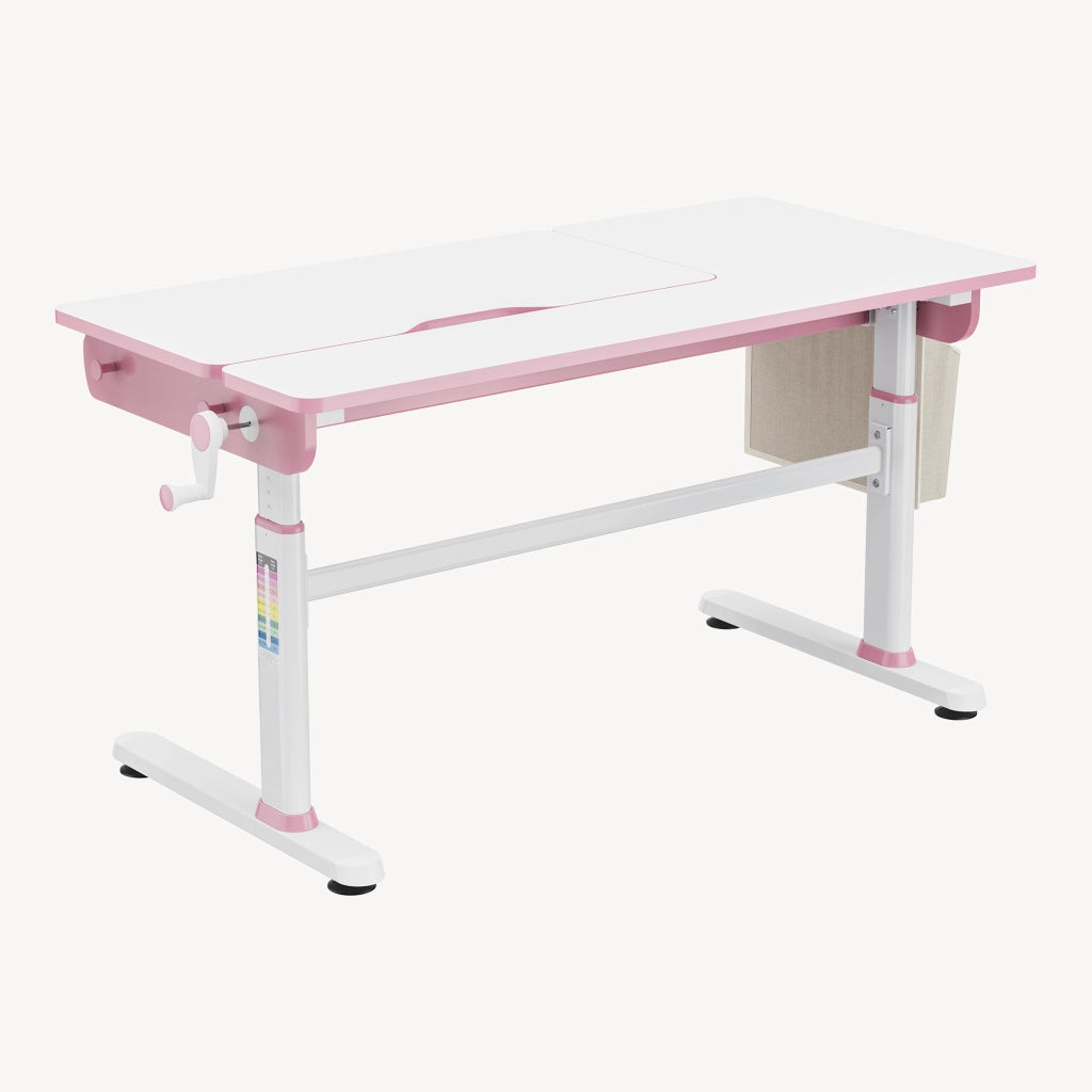 Scrivania Kuosa per Cameretta Regolabile in Altezza con Piano 120 x 60 cm e Cassetto - Rosa/Bianco [en.casa]