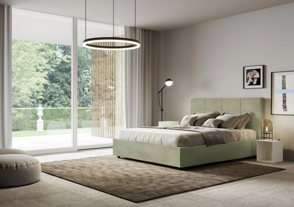 BS COM Letto una piazza e mezza con rete imbottito 130x190 microfibra tè verde
