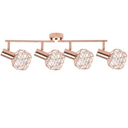 lampadario Rame Metallo 4 Luci Gabbia Paralumi Bracci Orientabili Moderna