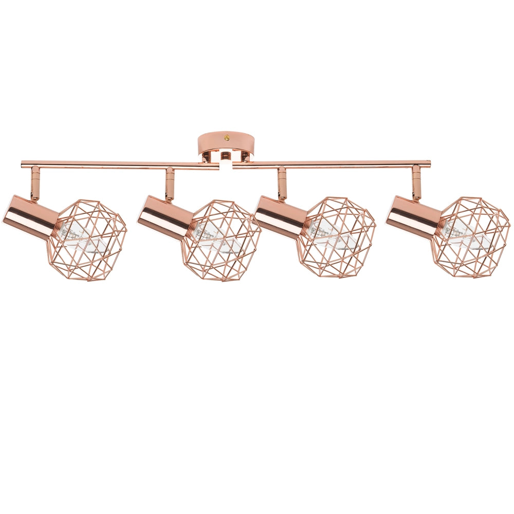 lampadario Rame Metallo 4 Luci Gabbia Paralumi Bracci Orientabili Moderna