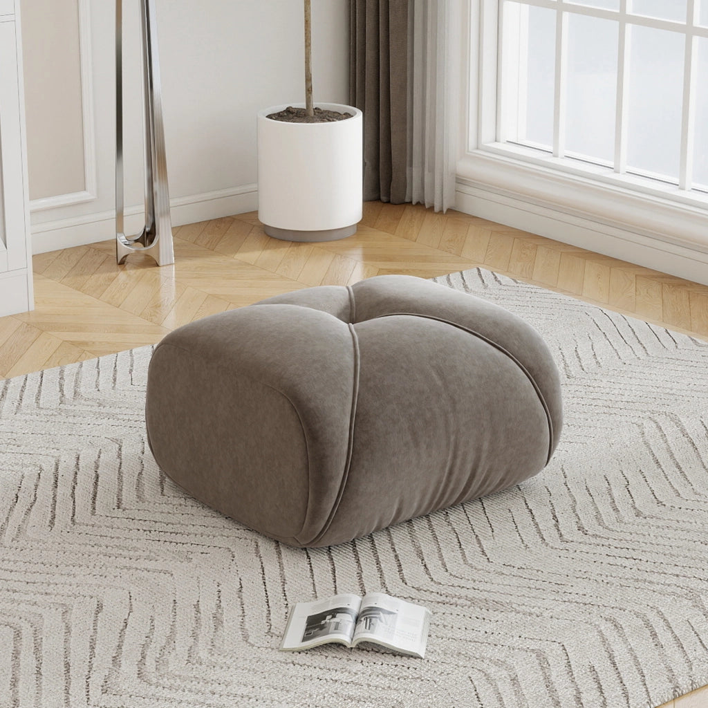 POUF Imbottito in Chenille Taupe