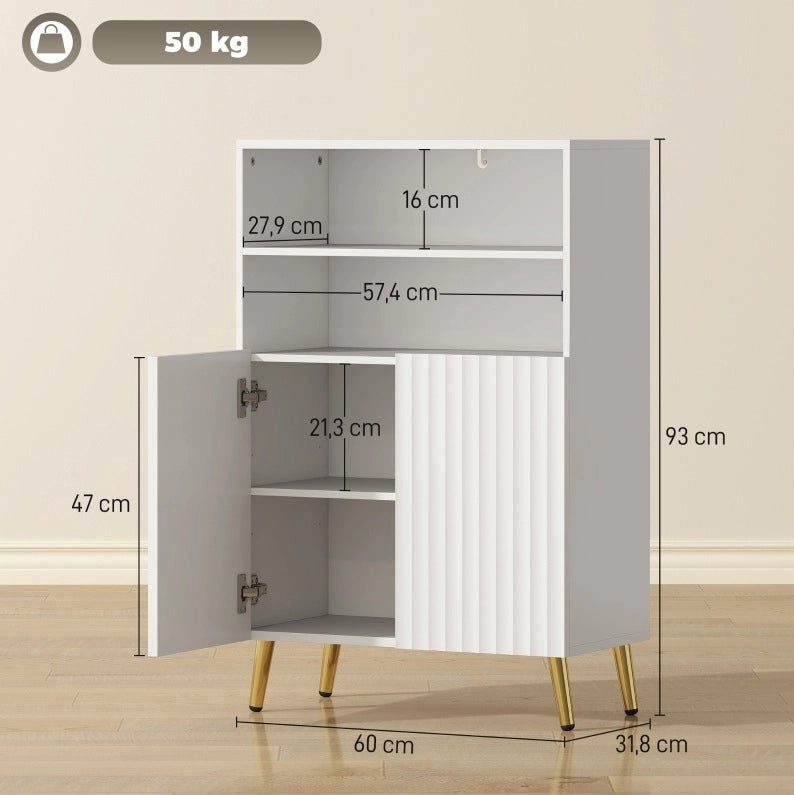 Mobile da bagno in MDF bianco, 2 vani aperti, ante soft close, 92,5¡Á37,5¡Á18,5 cm