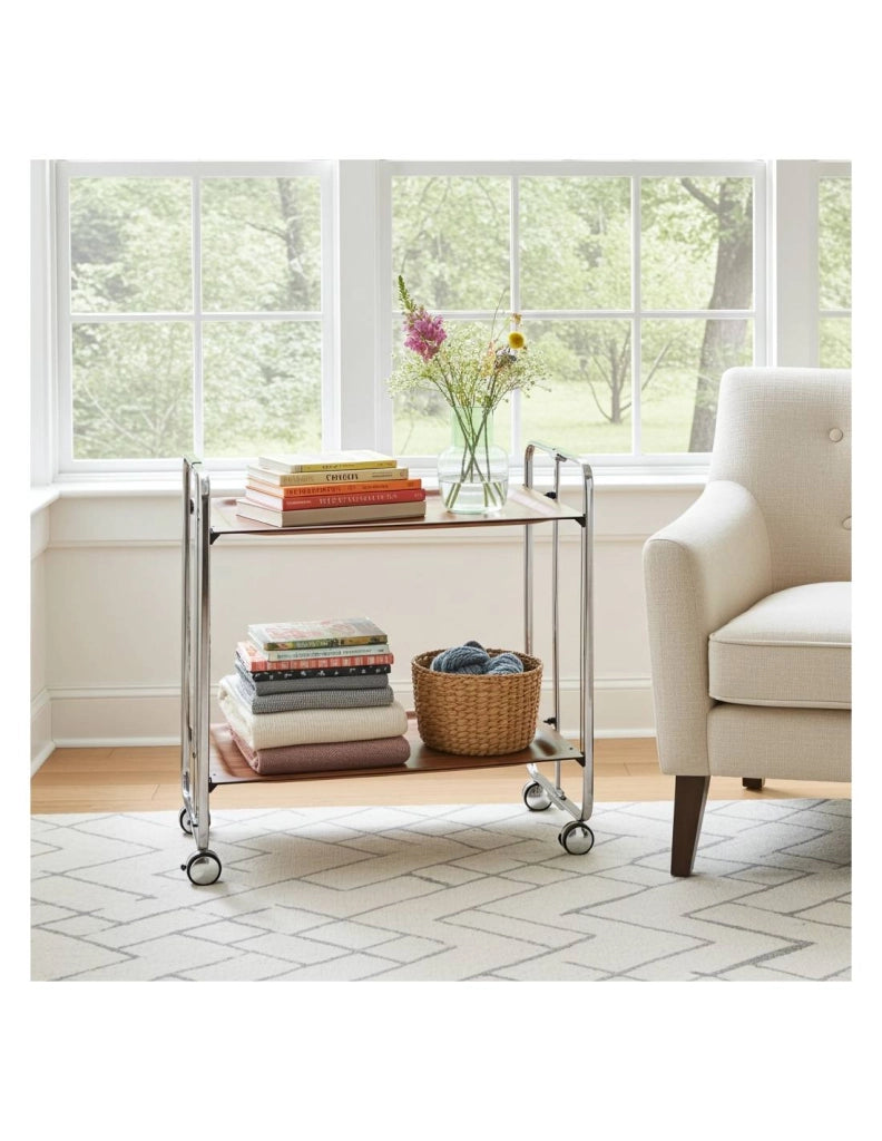 Carrello da cucina pieghevole cromato con ruote BAUHAUS 2 ripiani