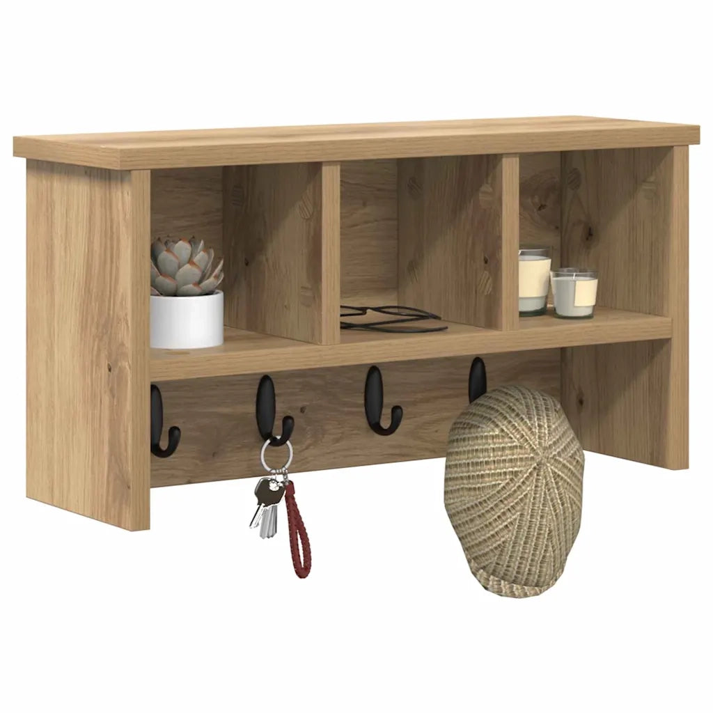 vidaXL Appendiabiti a muro rovere artigianale 50 x 16 x 26 cm