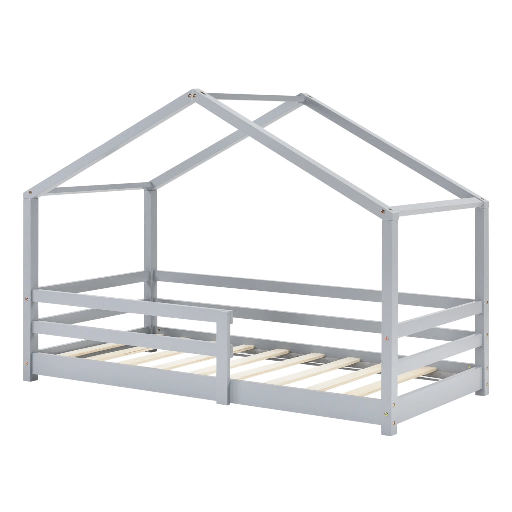 Letto per Cameretta Knätten a Casetta 80 x 160 cm con Sponde - Grigio Chiaro [en.casa]