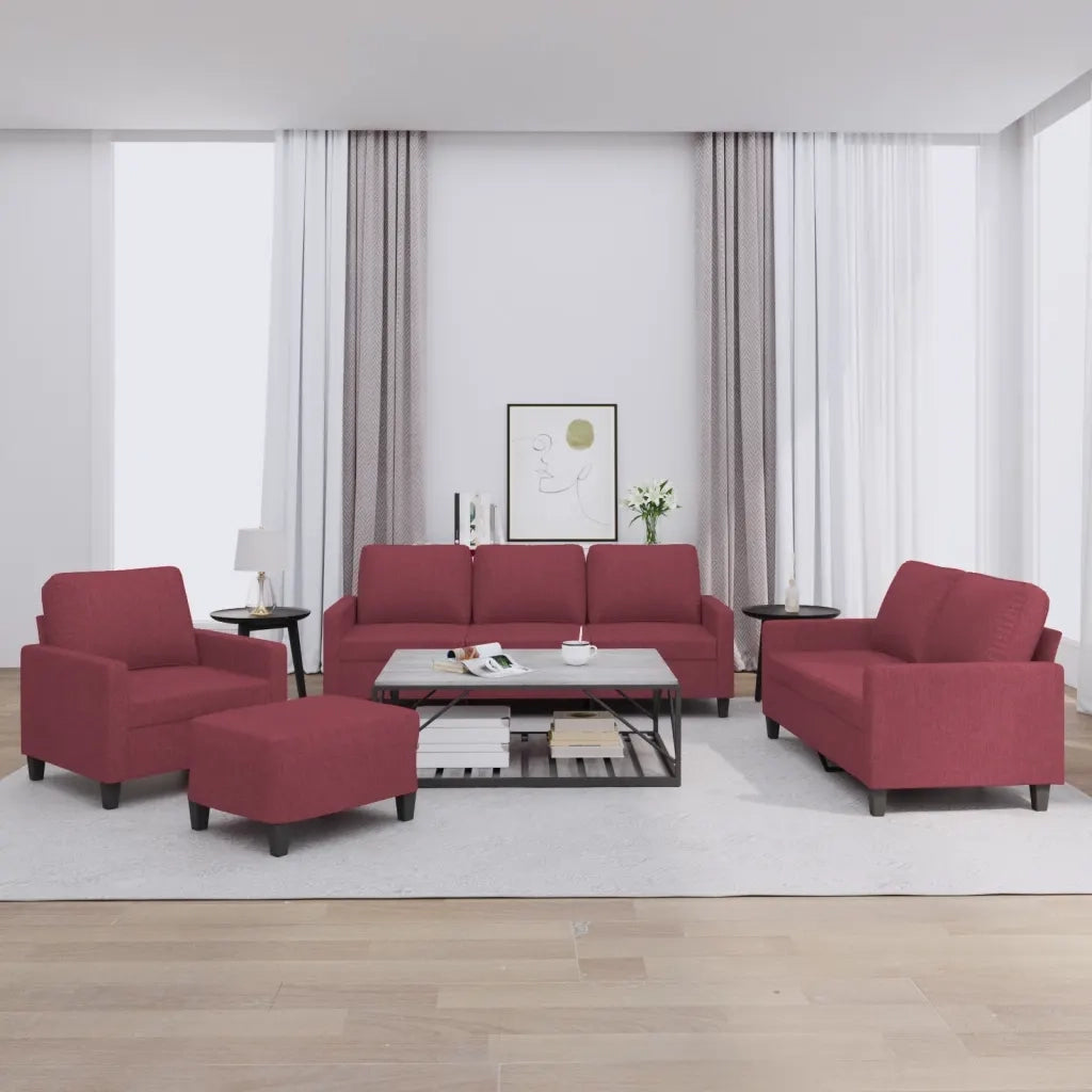 Set di Divani 4 pz con Cuscini Rosso Vino in Tessuto 3201442