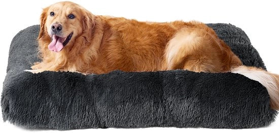 Letto Fluff per Cani Grandi XL, Cuscino per Cani Lavabile, Tappeto Antiscivolo per Cani con Pluchetto Lungo, Grigio Scuro, 105x70cm