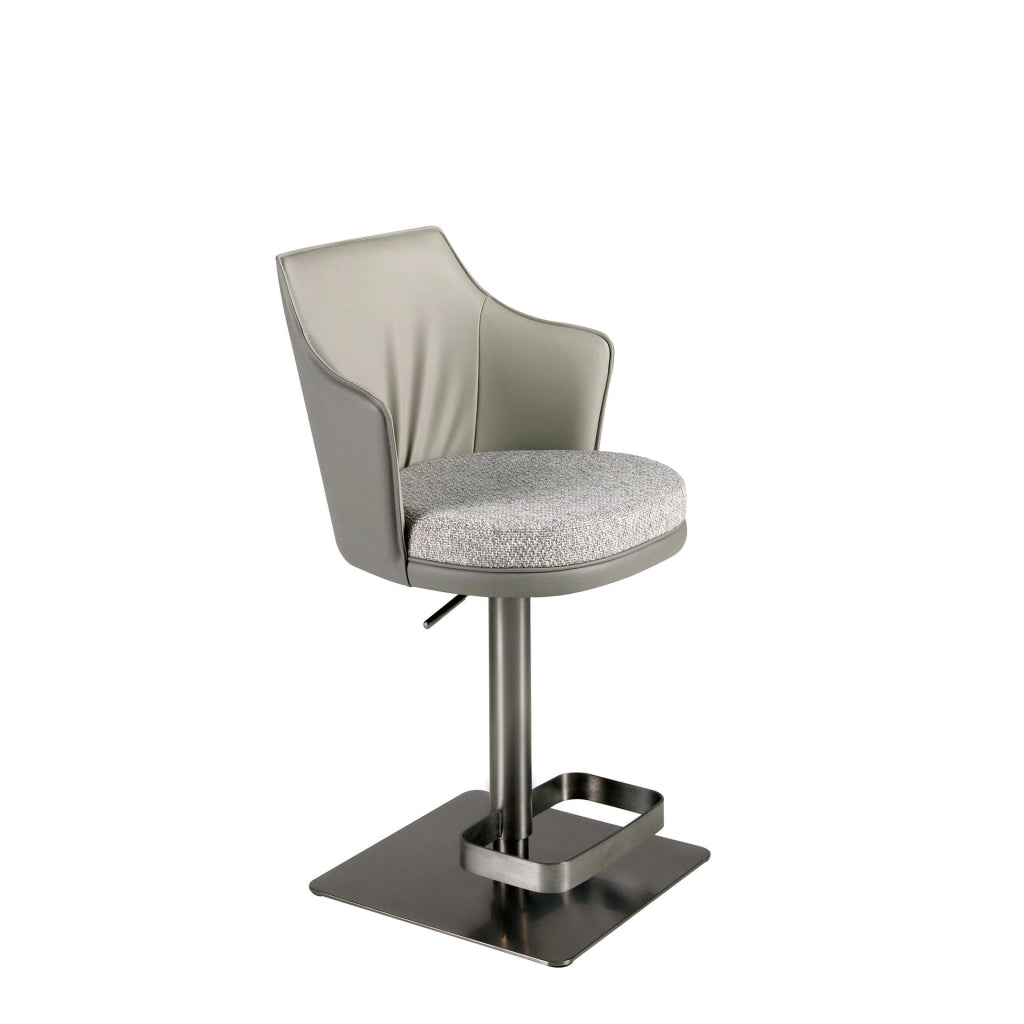 Sgabello girevole in tessuto grigio screziato e similpelle grigio scuro