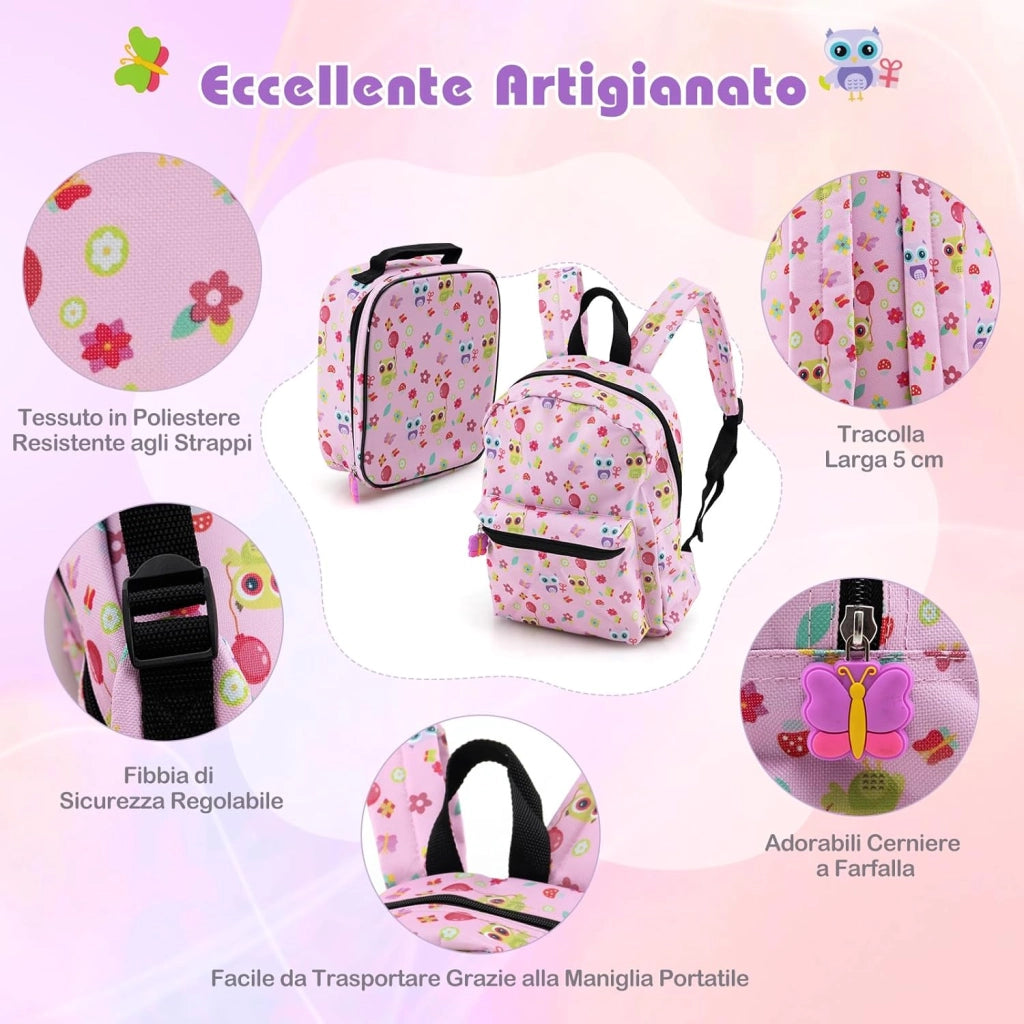 5 Pezzi Valigia per Bambini, Valigia con ManicoTelescopico da 16" con 13" Zainetto, Cuscino per Il Collo, Etichetta per Bagaglio, Borsa per Il Pranzo, con Ruote Girevoli a 360 ° (Modello 4)