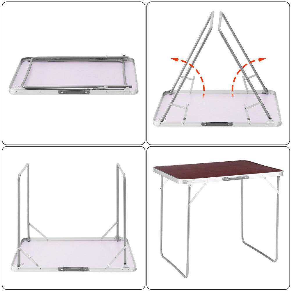 Tavolo Campeggio Picnic con Maniglia Effetto Legno 60x80x68cm Pieghevole Esterni
