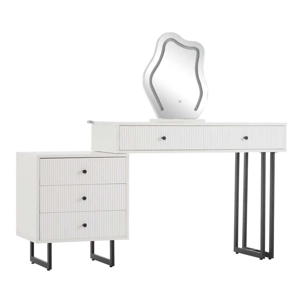 Tavolo da trucco bianco con specchio LED regolabile, 5 cassetti, 100 x 40 x 76 cm
