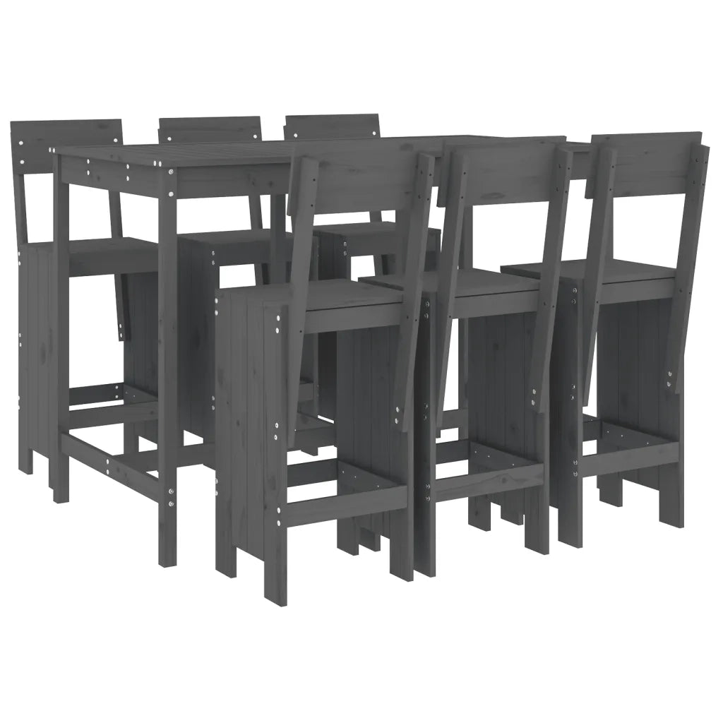 Set Bar da Giardino 7 pz Grigio in Legno Massello di Pino