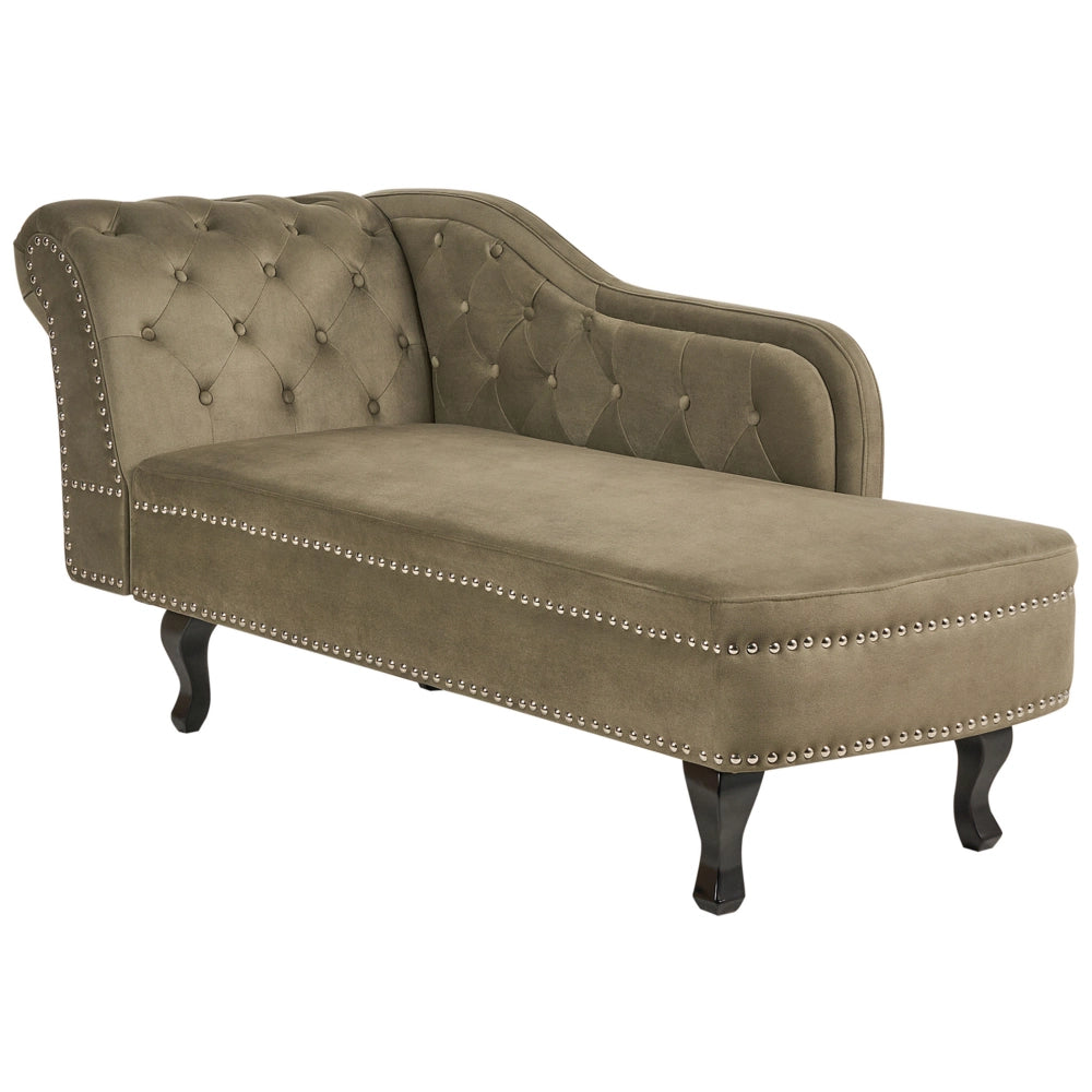 Chaise longue in velluto verde oliva versione sinistra Con Bottoni stile retrò