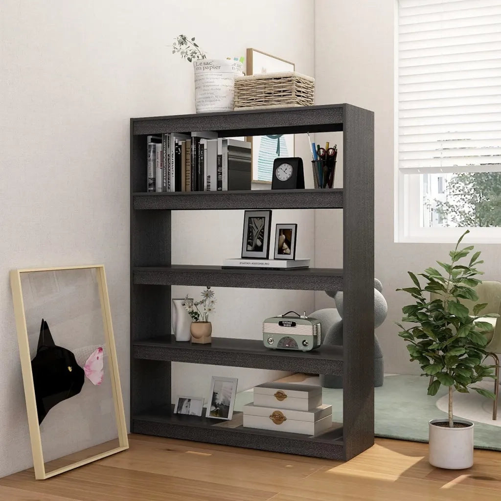 Libreria Divisorio-Scaffale per Libri-Mobile di Stoccaggio Grigio 100x30x135,5 cm in Legno di Pino