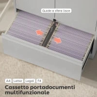 Mobile da Ufficio in Acciaio con Ripiano Interno Regolabile e Cassetto, 80x40x130 cm, Bianco