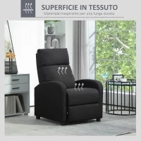 Poltrona Relax Imbottita con Schienale Reclinabile 135° e Poggiapiedi Estraibile, in Lino Nero, 69x87x100.5cm