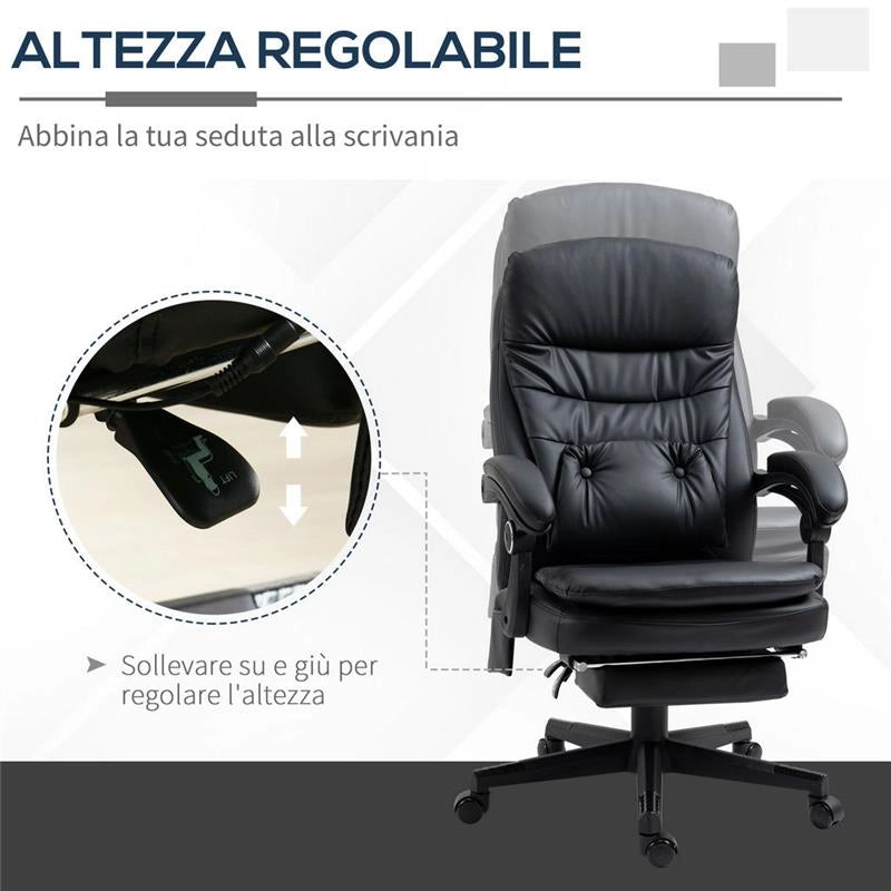 SEDIA DA UFFICIO MASSAGGIANTE IN SIMILPELLE CON PRESA USB 64 X69X107-115CM NERO