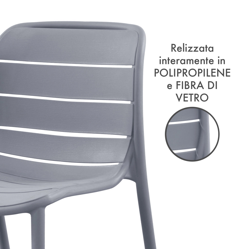 Set 4 Sedie In Polipropilene e Fibra Di Vetro Sedia Cucina Trattamento Uv Antiscolorimento Giardino Interno Esterno Moderne Robuste Resistenti Seduta Terrazzo Soggiorno Bar Ristorante Impilabili Iris-Grigio