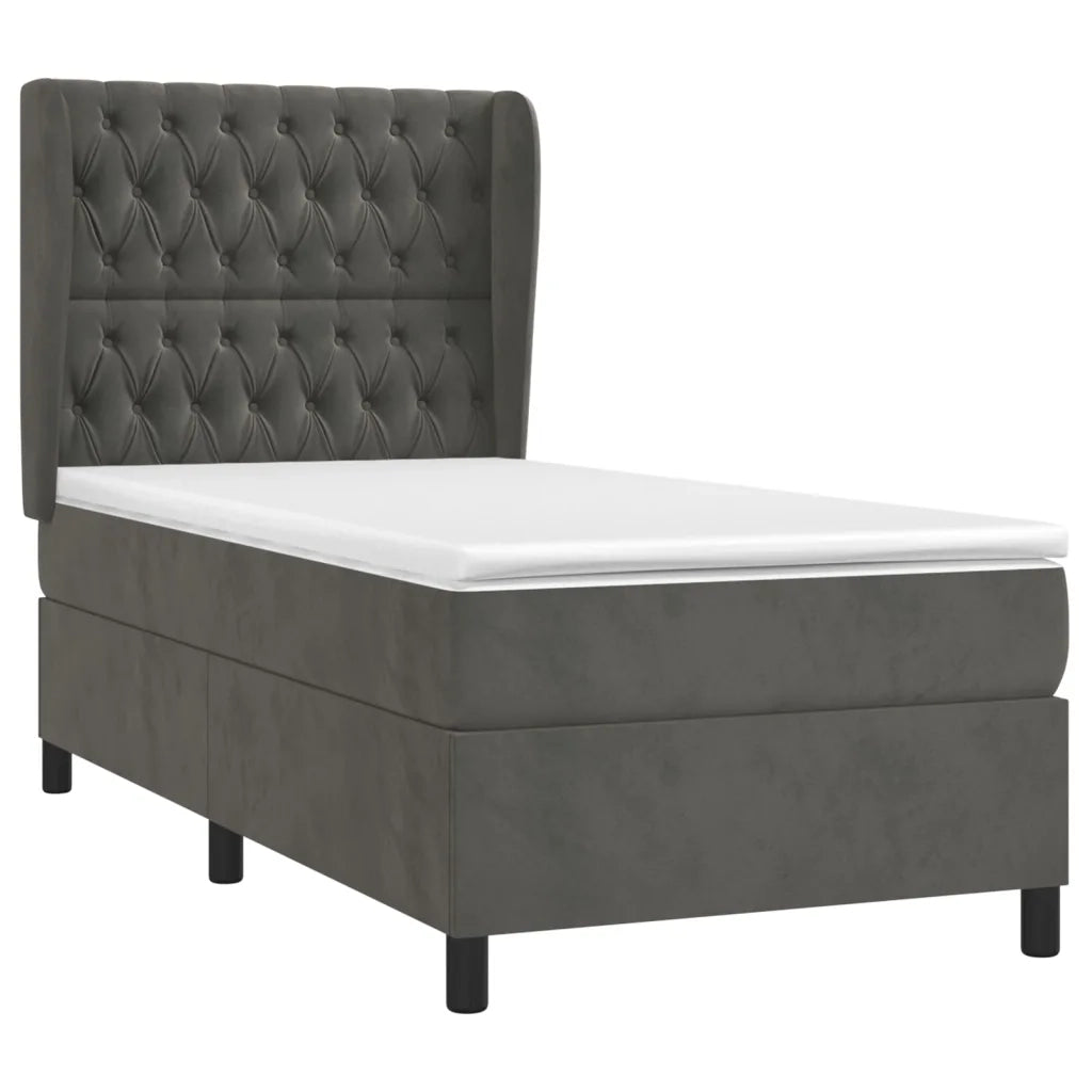 Giroletto a Molle con Materasso Grigio Scuro 90x190 cm Velluto