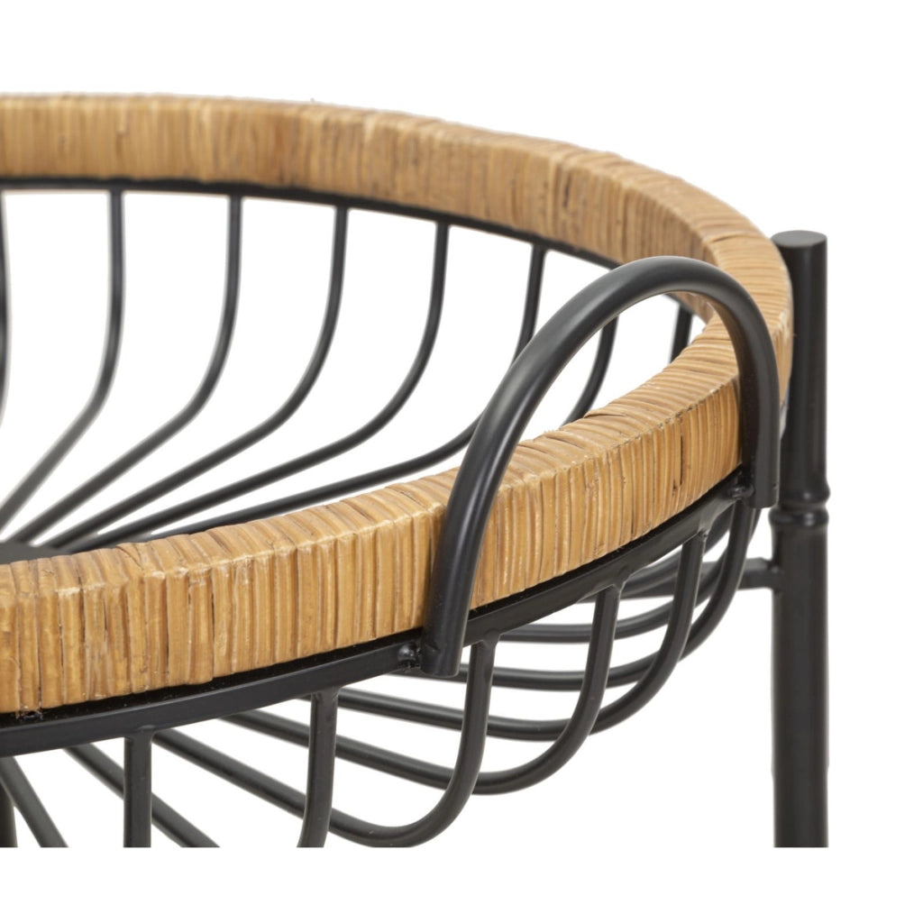 Carrello Cebu a doppio cestino in ferro e rattan con ruote — 57x55,5x62,5 cm