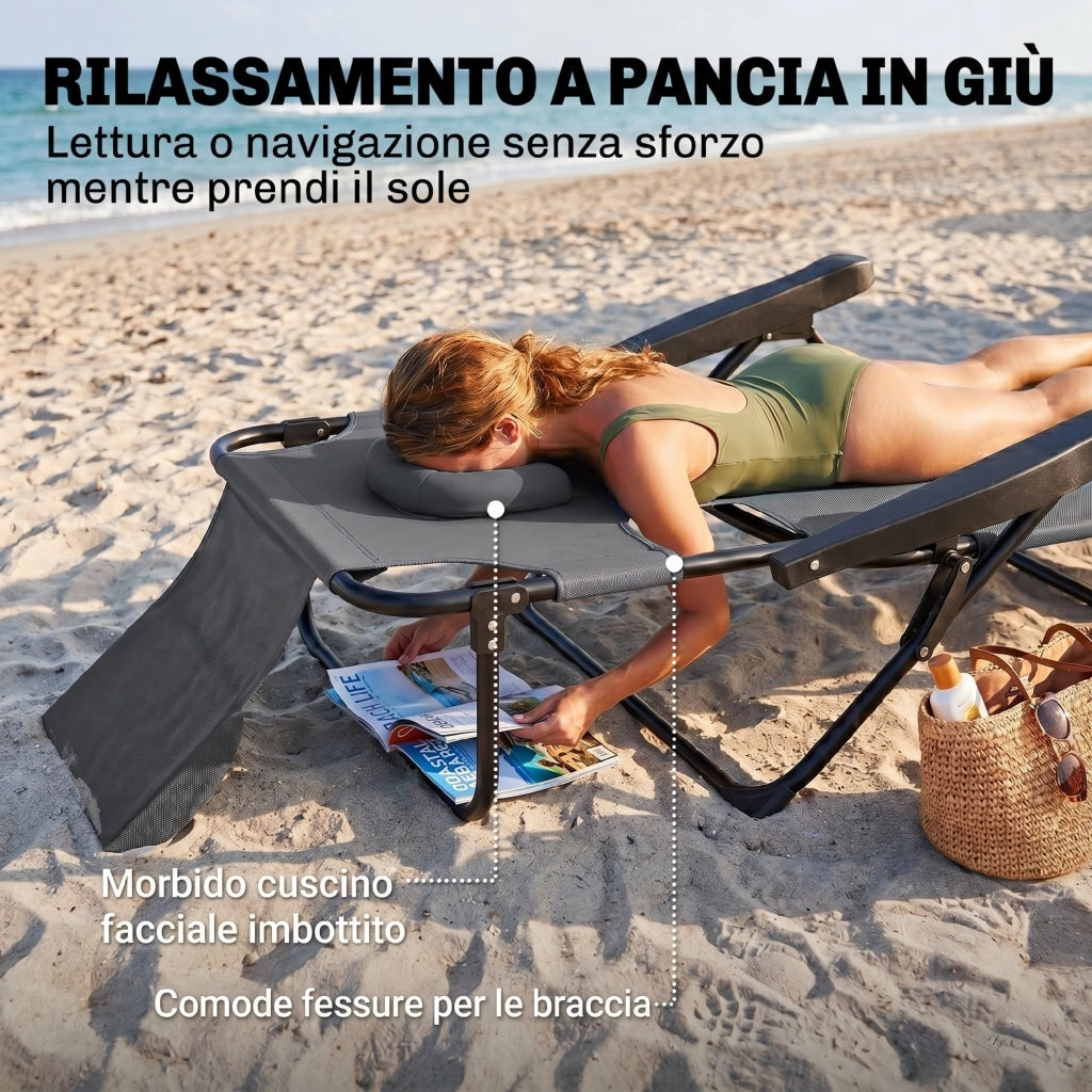 Poltrona Pieghevole Regolabile ¨C zephmum ¨C Grigio Scuro 145x72x89 cm