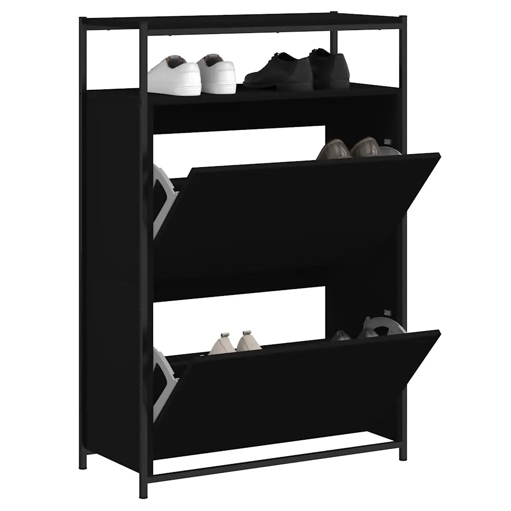 Scarpiera-Scaffale per scarpe Nera 75x34x112 cm in Legno Multistrato