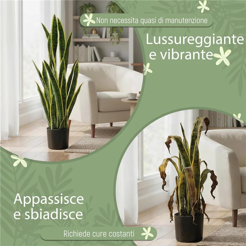 SANSEVERIA ARTIFICIALE IN VASO DA ESTERNO E INTERNO CON 21 FOGLIE MODELLABILI, Ï20X90 CM