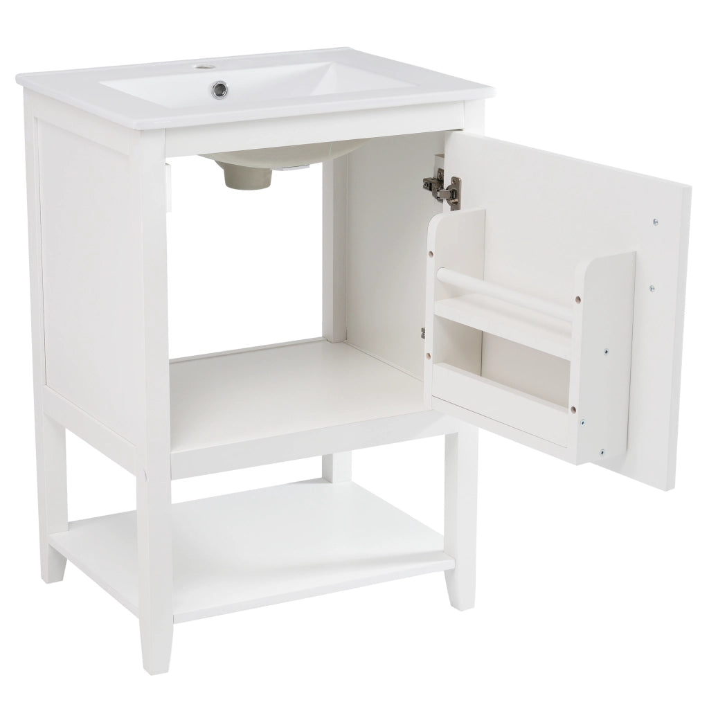 Mobile sottolavabo con lavabo in ceramica; da terra; per bagno; MDF bianco; 61 × 47 × 87 cm