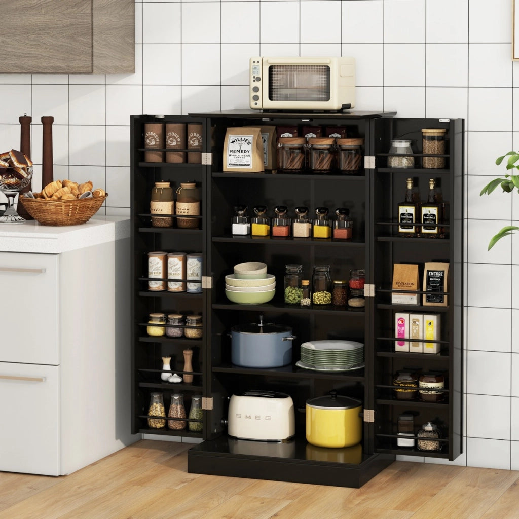 Mobile da cucina con 2 ante e dispositivi anti-ribaltamento contenitore-Mobile credenza per soggiorno Nero