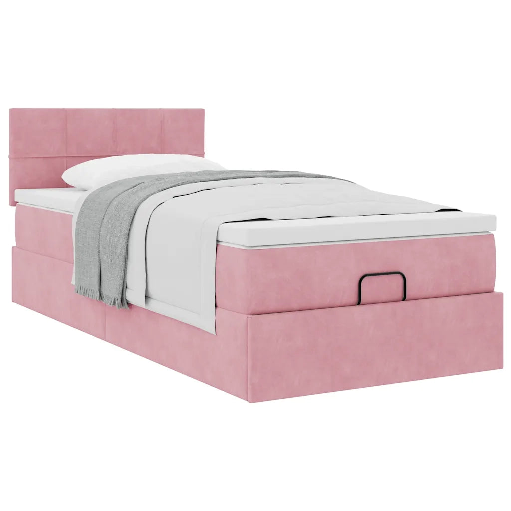 Struttura Letto Pouf con Materasso Rosa 90x200 cm in Velluto 3311752