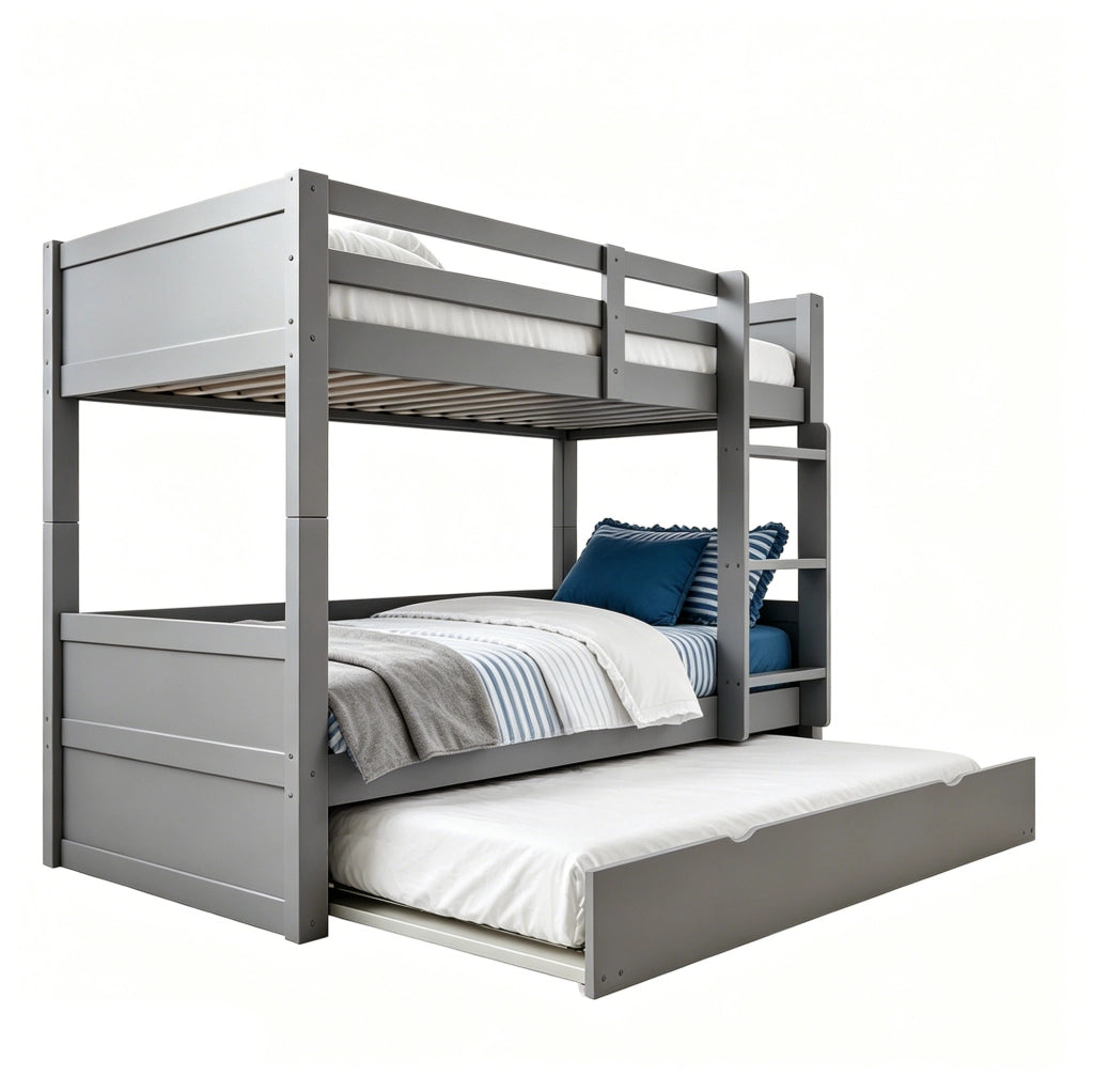 Letto a castello 90x200 cm convertibile in due letti singoli e con letto estraibile in legno grigio