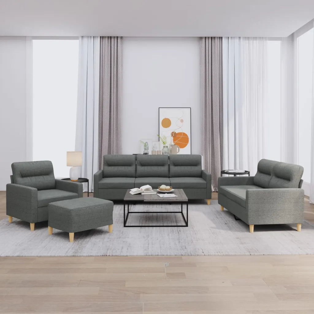 Set di Divani 4 pz con Cuscini Grigio Scuro in Tessuto 3201545