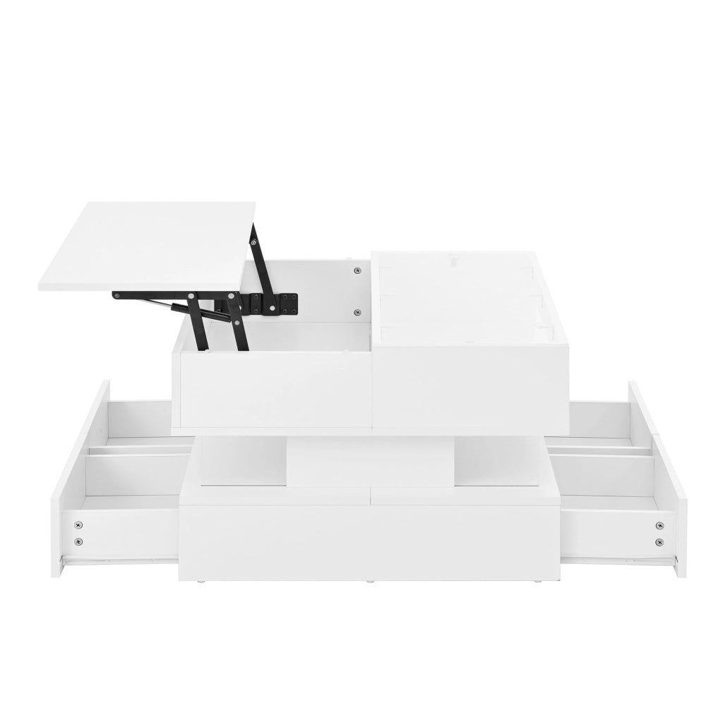 Tavolino da salotto con piano sollevabile 70 x 67 x 57 cm; LED 16 colori; vetro; bianco