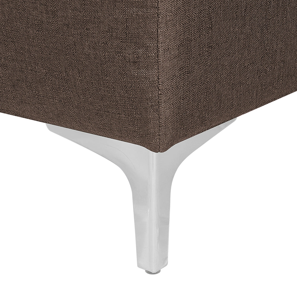 Divano letto angolare in tessuto capitonné marrone moderno a L componibile a 4 posti con ottomana chaise longue versione destra