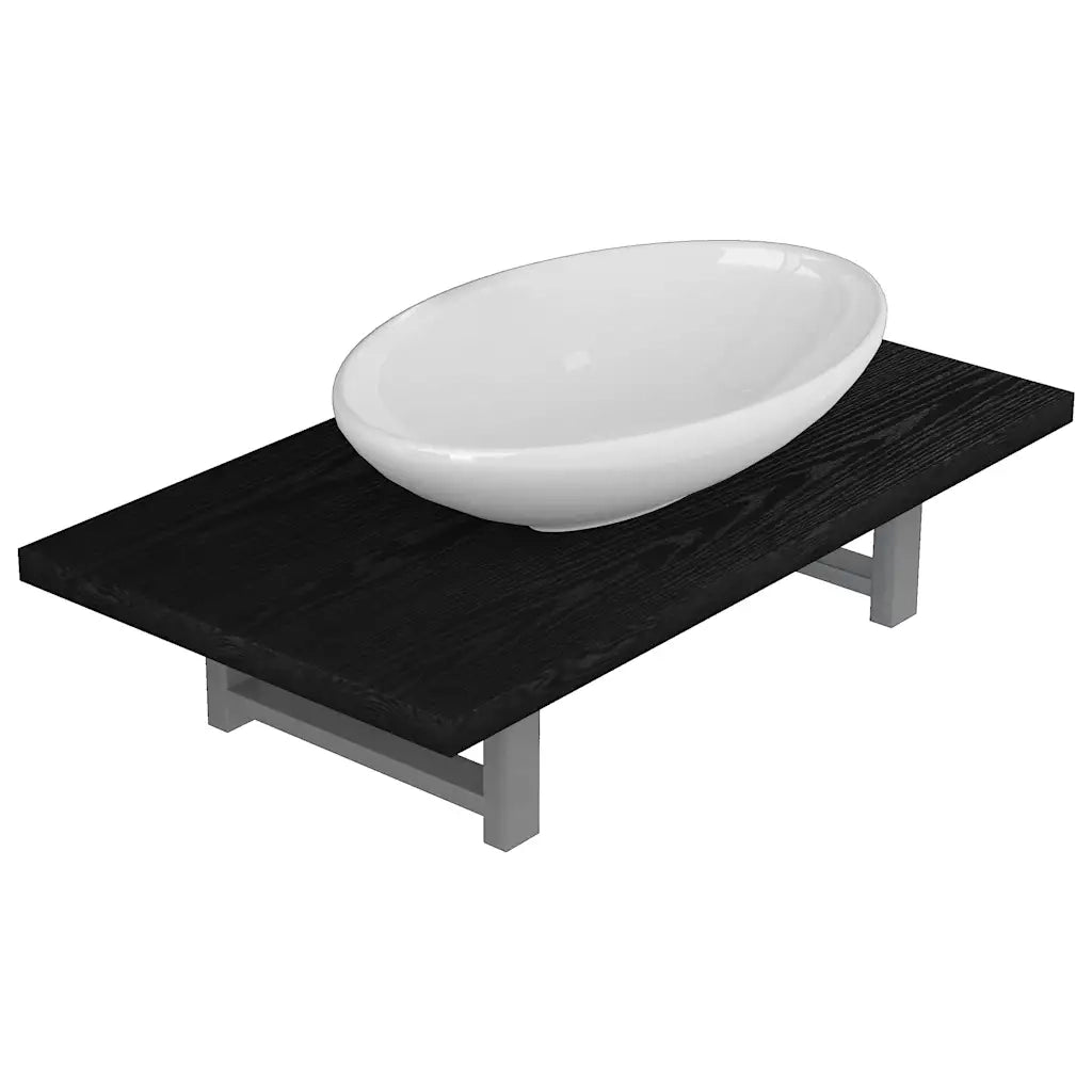 Set Mobili da Bagno | Armadio da bagno 2 pz Ceramica Nero