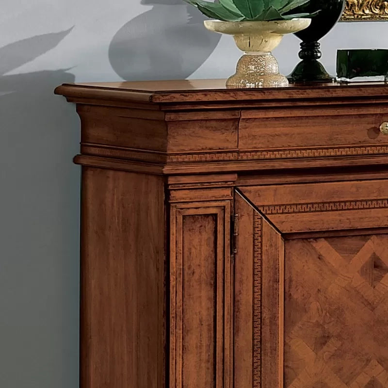 Credenza classica 2 porte 3 cassetti legno bassano intarsio 215x56x117 - Mobili 2G