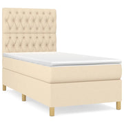 Letto singolo | Letto per adulti | Giroletto a Molle con Materasso Crema 90x190 cm in Tessuto