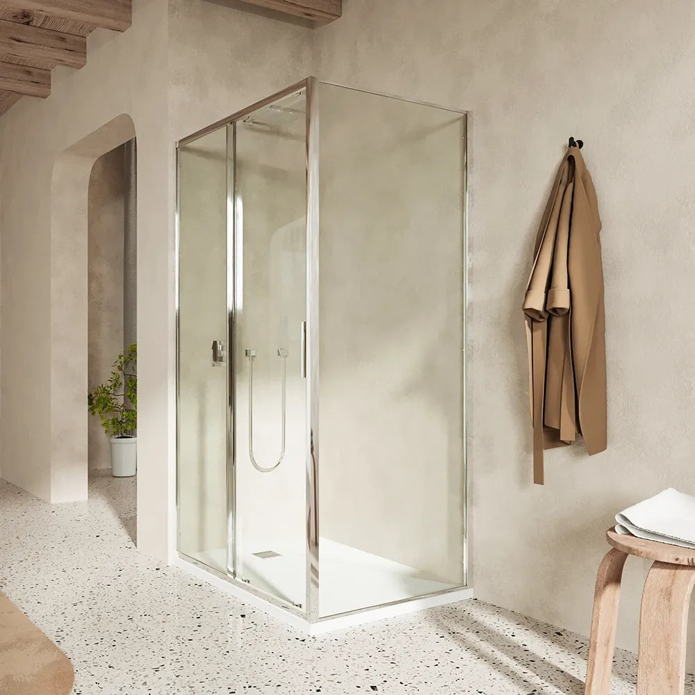 Box doccia slim 70x120cm con porta scorrevole e parete fissa profili cromati e vetro 6mm trasparente h190| Portofino