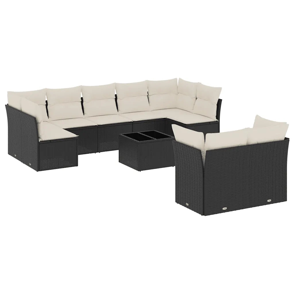 Set Divani da Giardino 10pz con Cuscini in Polyrattan Nero 3249995