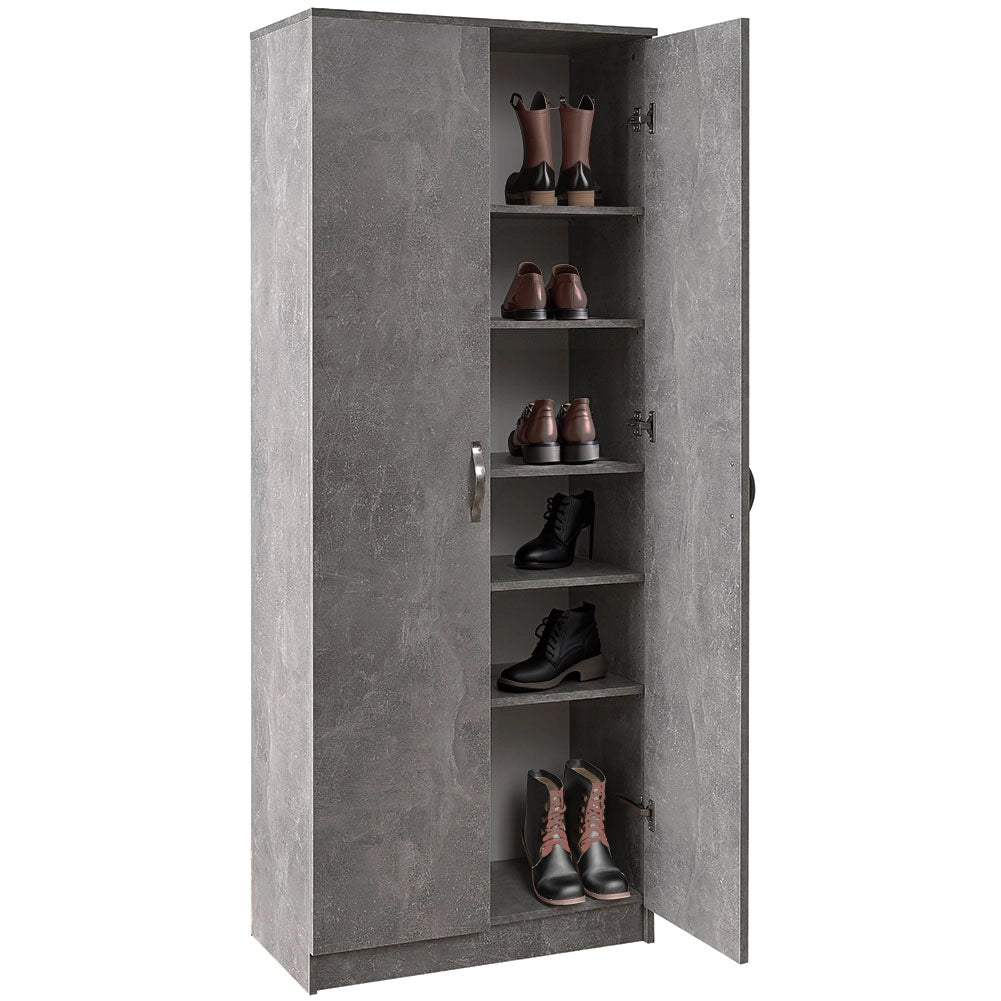 Mobile Armadio 2 Ante 71x38 H 182 cm 6 Ripiani Porta Scarpe Multiuso colore Cemento