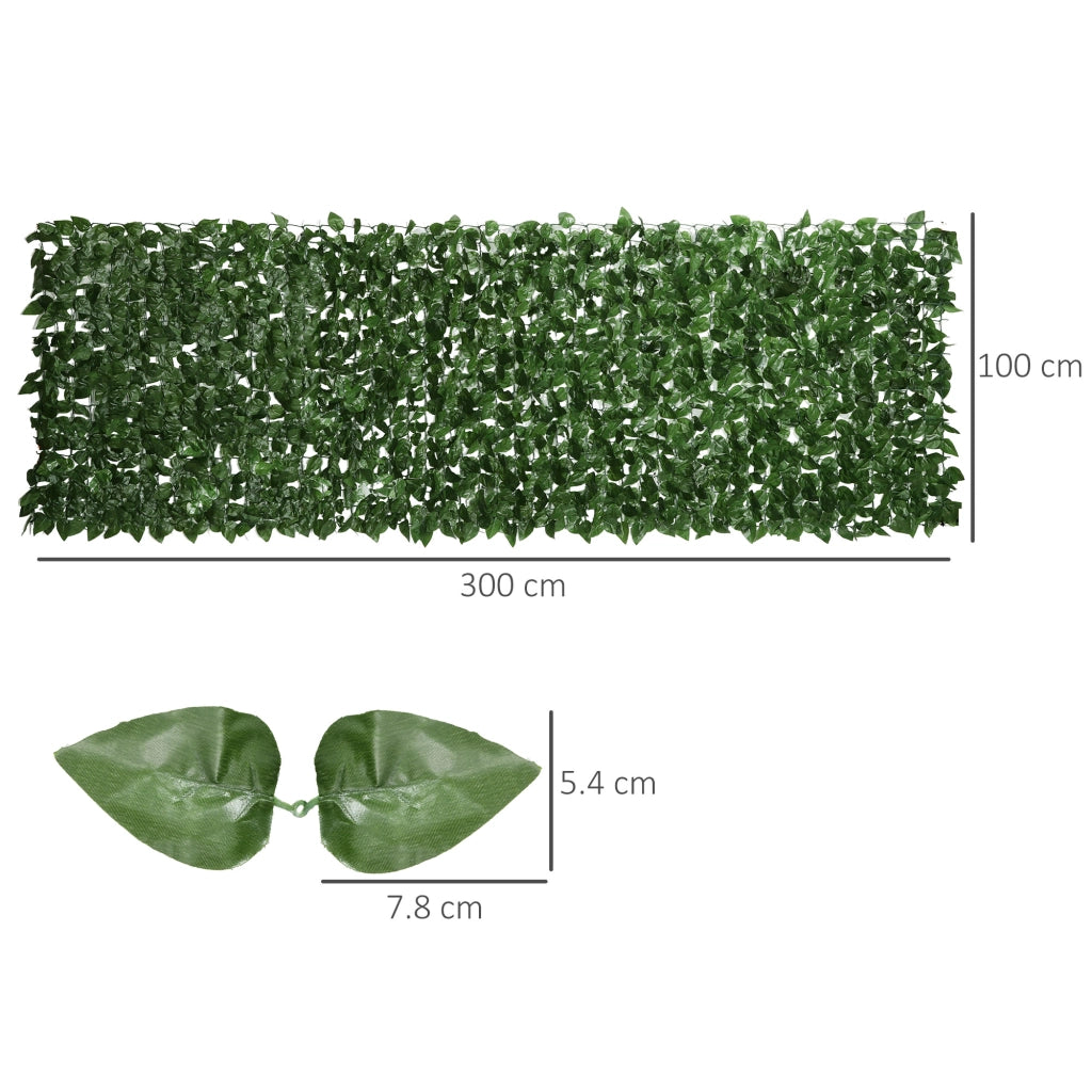 Siepe Artificiale Arrotolabile e Impermeabile, in Seta e PE, 300x100 cm, Verde Scuro