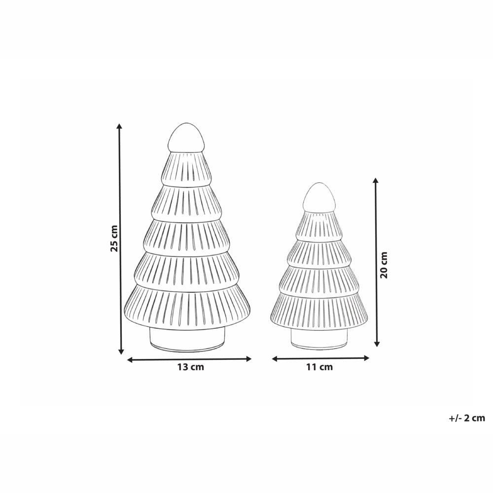 Set di 2 statuine decorative Alberi di Natale in vetro beige Decorazione festiva Fatte a mano 2 diverse dimensioni