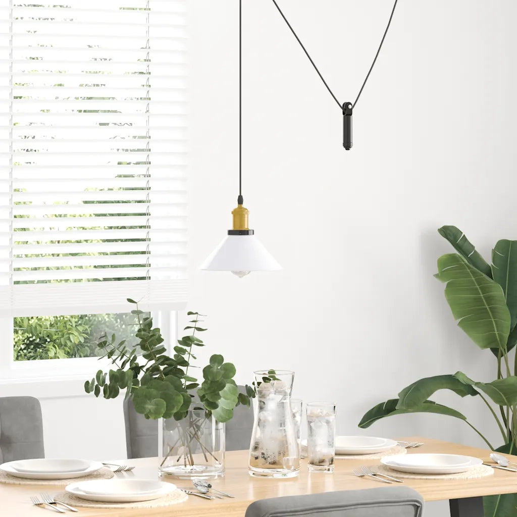 Lampada Sospensione Regolabile E27 Bianco Lucido ?22cm Metallo CFW1324317