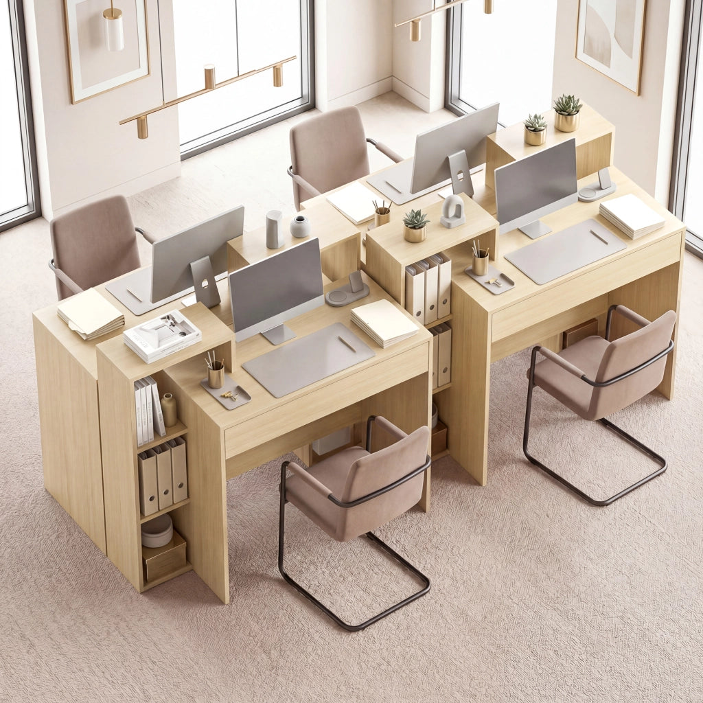Scrivania PC Moderna 100x40x90 cm con 3 Ripiani Aperti e Cassetto in Legno