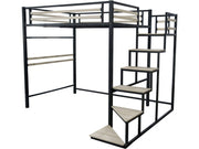 Letto a soppalco in metallo con scale "LENA" - 140 x 190 cm - Nero